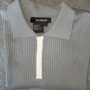 Bachrach Mens Gray Ribbed 100% Cotton Quarter Zip Pullover Sweater Size L
